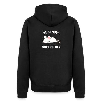 Mausi müde - Mausi schlafen | Süße Maus - Unisex Premium Bio Zip Hoodie - Schwarz - Hinten - Nico (187cm)