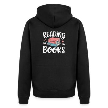 Reading Books - Unisex Premium Organic Zip Hoodie - black - Back - Nico (187cm)