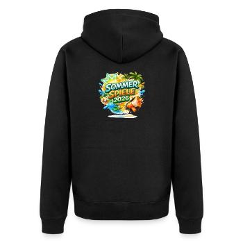 Sommer Spiele 2026 Tropen-Logo - Unisex Premium Bio Zip Hoodie - Schwarz - Hinten - Nico (187cm)