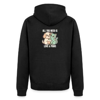 All You Need Is Love & Paws - Unisex Premium Bio Zip Hoodie - Schwarz - Hinten - Nico (187cm)