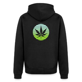 Cannabis Hanfblatt Retro Sunset Vintage Stil - Unisex Premium Bio Zip Hoodie - Schwarz - Hinten - Nico (187cm)