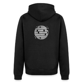 Discokugel-Mosaik Glanz - Unisex Premium Bio Zip Hoodie - Schwarz - Hinten - Nico (187cm)