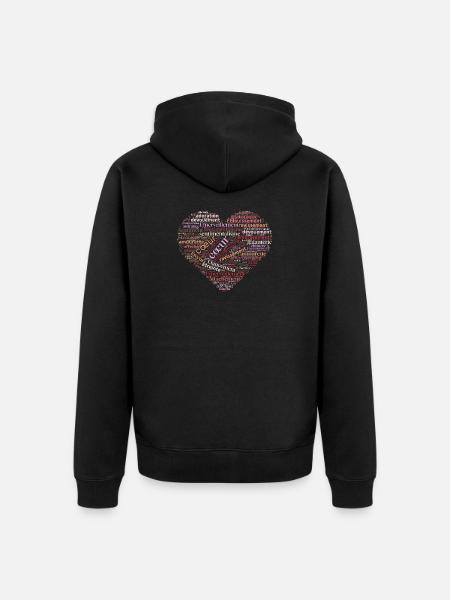 Herz der Worte in Liebe - Unisex Premium Bio Zip Hoodie - Schwarz