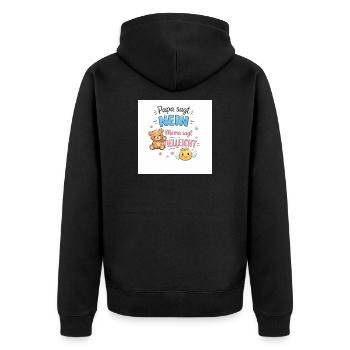 Papa sagt Nein Mama sagt Vielleicht - Unisex Premium Bio Zip Hoodie - Schwarz - Hinten - Nico (187cm)