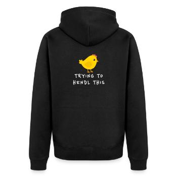 Trying To Hendl This Lustiger Dialekt Spruch - Unisex Premium Bio Zip Hoodie - Schwarz - Hinten - Nico (187cm)