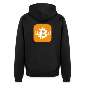 Bitcoin Rebel - Unisex Premium Bio Zip Hoodie - Schwarz - Hinten - Nico (187cm)