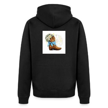 Linedance Boot Blue Bandana White Flowers Wheel - Unisex Premium Organic Zip Hoodie - black - Back - Nico (187cm)