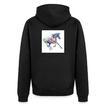 Lebendiges Aquarellpferd - Unisex Premium Bio Zip Hoodie - Schwarz - Hinten - Nico (187cm)