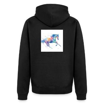 Regenbogen-Aquarell-Galopppferd - Unisex Premium Bio Zip Hoodie - Schwarz - Hinten - Nico (187cm)