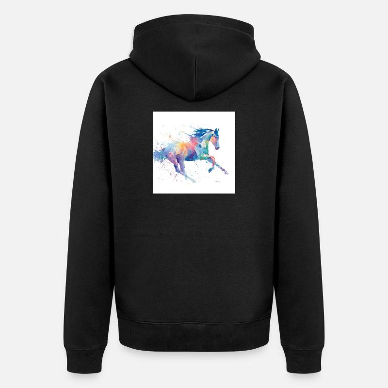 Cheval de galop aquarelle arc-en-ciel - Veste à capuche bio Premium Unisexe - noir