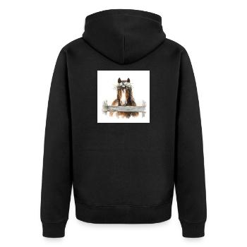 Blütengekröntes Pferd über Zaun - Unisex Premium Bio Zip Hoodie - Schwarz - Hinten - Nico (187cm)