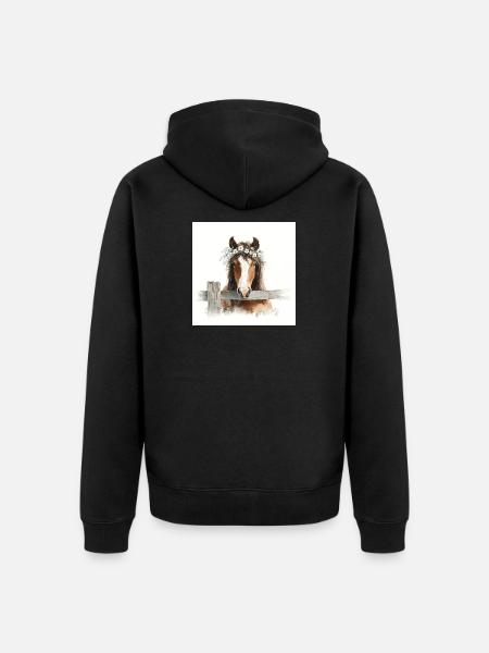 Aquarellpferd mit Blumenkrone - Unisex Premium Bio Zip Hoodie - Schwarz