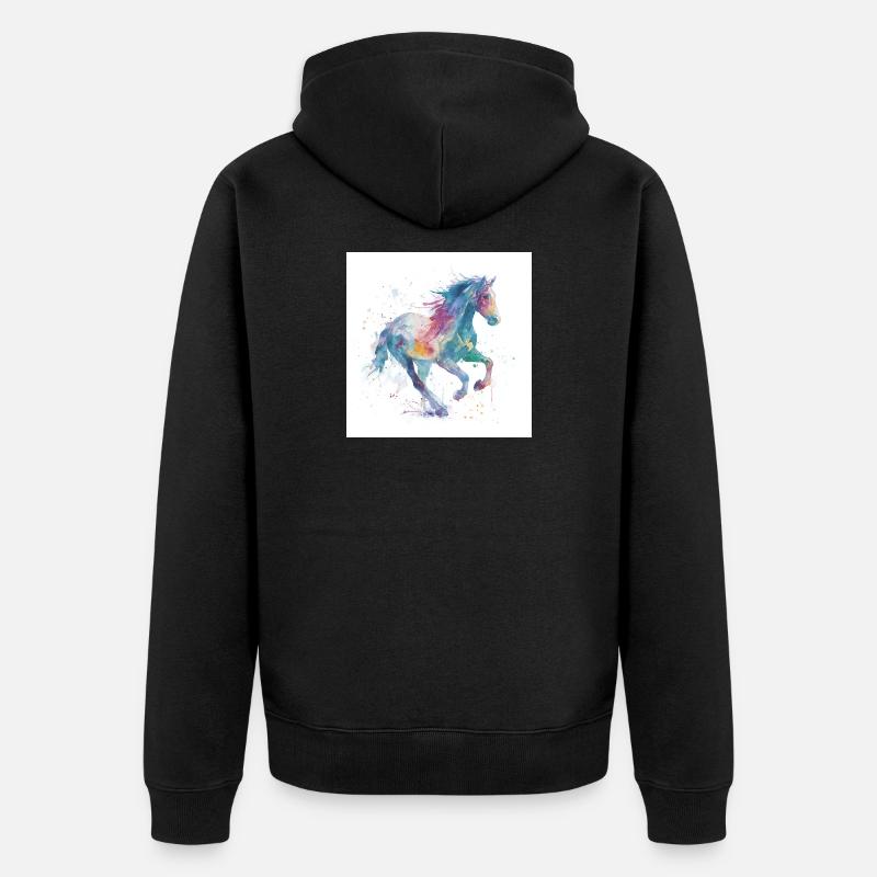 Cheval aquarelle au galop arc-en-ciel - Veste à capuche bio Premium Unisexe - noir