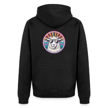 Sonnen-Schaf mit Retro-Sonnenbrille - Unisex Premium Bio Zip Hoodie - Schwarz - Hinten - Nico (187cm)