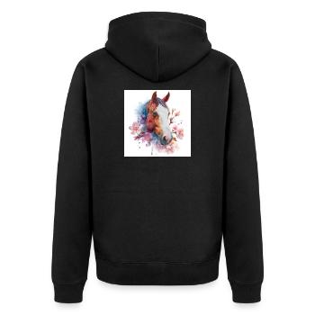 Watercolor Horse Blossom Portrait - Unisex Premium Organic Zip Hoodie - black - Back - Nico (187cm)