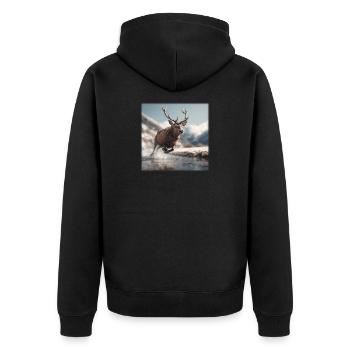Majestic Stag: Leap through the Alps - Unisex Premium Organic Zip Hoodie - black - Back - Nico (187cm)