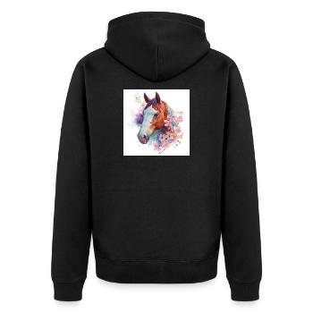 Watercolor Horse Bloom - Unisex Premium Organic Zip Hoodie - black - Back - Nico (187cm)