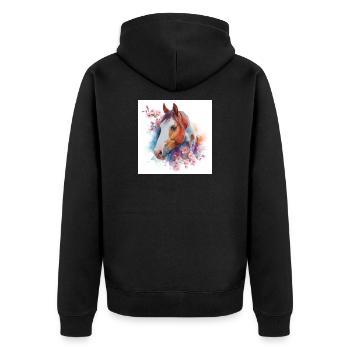 Cheval aquarelle avec des fleurs - Veste à capuche bio Premium Unisexe - noir - Dos - Nico (187cm)