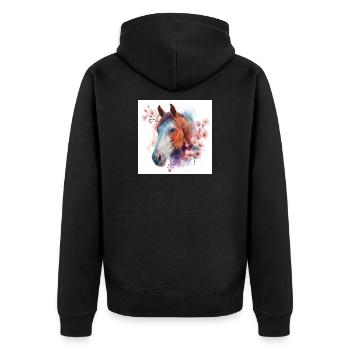 Watercolor Horse and Blossoms - Unisex Premium Organic Zip Hoodie - black - Back - Nico (187cm)