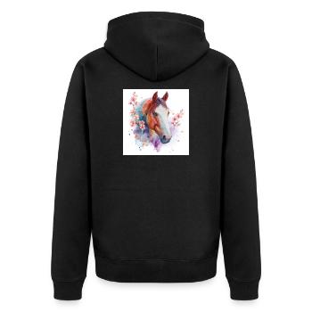 Aquarell Pferd und Blüten - Unisex Premium Bio Zip Hoodie - Schwarz - Hinten - Nico (187cm)