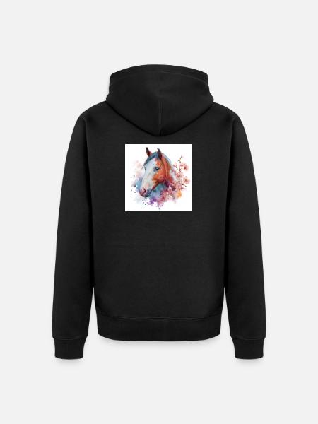 Aquarell Pferdeblüten-Porträt - Unisex Premium Bio Zip Hoodie - Schwarz