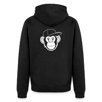 Monkey in Hat Cartoon Tee - Unisex Premium Organic Zip Hoodie - black - Back - Nico (187cm)