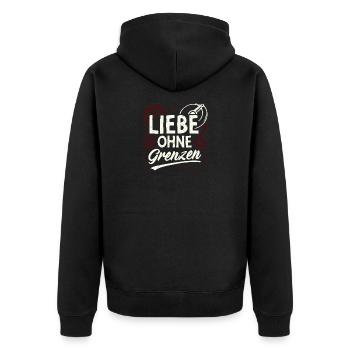 Liebe Ohne Grenzen Gear - Unisex Premium Bio Zip Hoodie - Schwarz - Hinten - Nico (187cm)