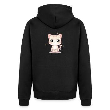 Niedliche Kawaii-Katzenillustration – Chibi-Kätzchen - Unisex Premium Bio Zip Hoodie - Schwarz - Hinten - Nico (187cm)