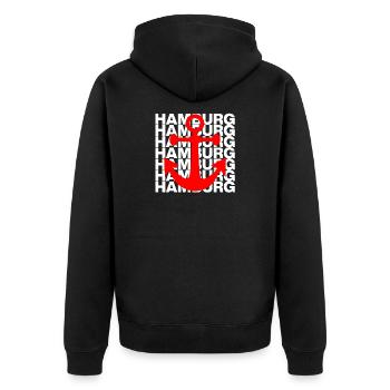 HAMBURG ANKER ROT, HAFEN, MOIN, HH, NORDDEUTSCH - Unisex Premium Bio Zip Hoodie - Schwarz - Hinten - Nico (187cm)