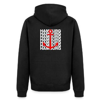 HAMBURG ANKER ROT, HAFEN, MOIN, HH, NORDDEUTSCH - Unisex Premium Bio Zip Hoodie - Schwarz - Hinten - Nico (187cm)