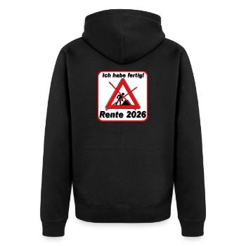 I've finished, pension 2026 - Unisex Premium Organic Zip Hoodie - black - Back - Nico (187cm)
