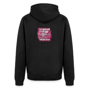 Kaffee & Aktivitäten: Niedliches Kaffeeschild - Unisex Premium Bio Zip Hoodie - Schwarz - Hinten - Nico (187cm)
