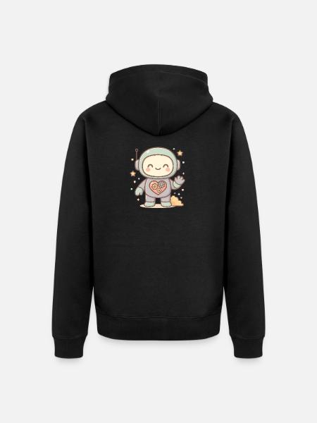 Kawaii-Roboter mit mechanischem Herzen - Unisex Premium Bio Zip Hoodie - Schwarz