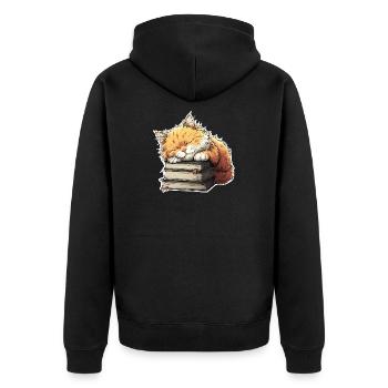 Chat mignon dormant sur une pile de livres - Veste à capuche bio Premium Unisexe - noir - Dos - Nico (187cm)