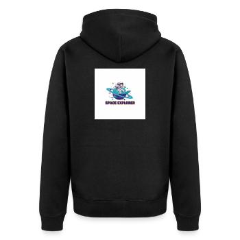 Space Explorer – Astronauten-Katze surft auf Satur - Unisex Premium Bio Zip Hoodie - Schwarz - Hinten - Nico (187cm)
