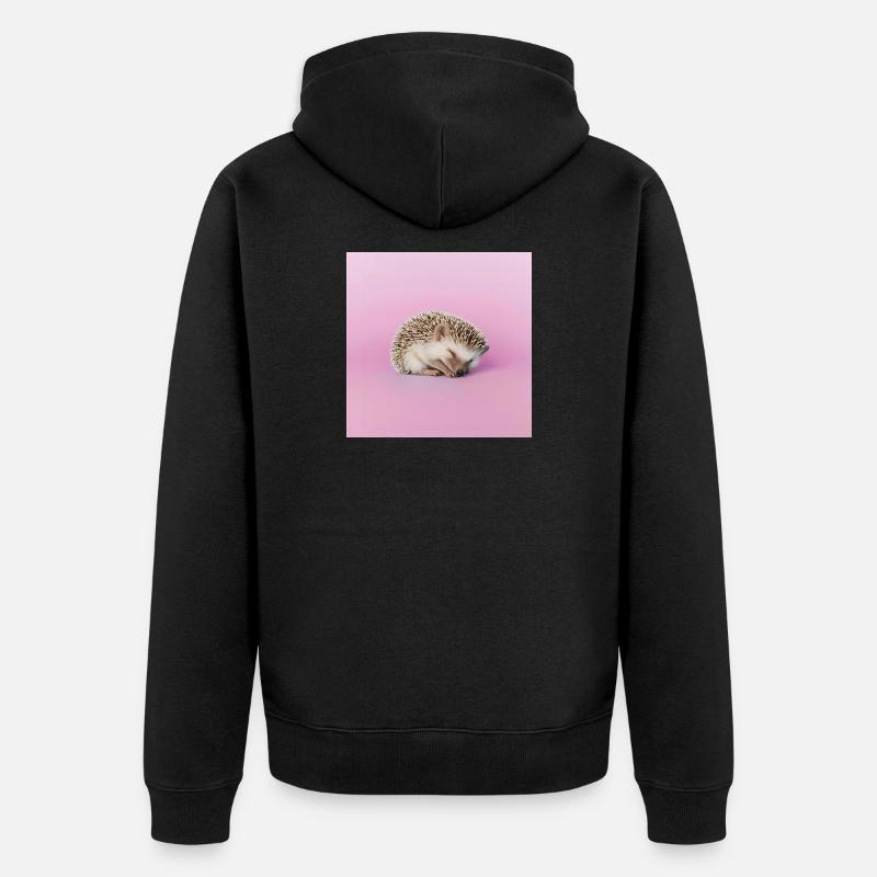 Schlafender Igel auf blassrosa Hintergrund - Unisex Premium Bio Zip Hoodie - Schwarz