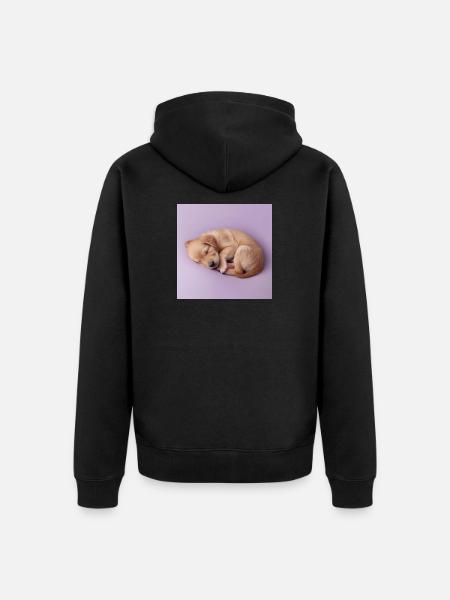 Sleeping Puppy on Lilac Background - Unisex Premium Organic Zip Hoodie - black