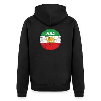 Vintage Iran Lion Emblem Round - Unisex Premium Organic Zip Hoodie - black - Back - Nico (187cm)