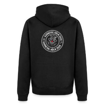 Cologne Carnival 2026 – Official Jester's Seal - Unisex Premium Organic Zip Hoodie - black - Back - Nico (187cm)