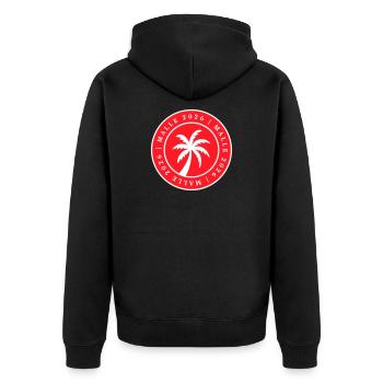 Malle 2026 Palm Tree Circle - Unisex Premium Organic Zip Hoodie - black - Back - Nico (187cm)