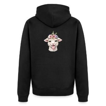 Sheep Flower Crown Cheerful - Unisex Premium Organic Zip Hoodie - black - Back - Nico (187cm)