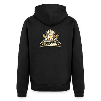 Powered by Popcorn – Film Snack Motiv - Unisex Premium Bio Zip Hoodie - Schwarz - Hinten - Nico (187cm)