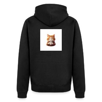 Kuschelkätzchen Kaffeezauber - Unisex Premium Bio Zip Hoodie - Schwarz - Hinten - Nico (187cm)