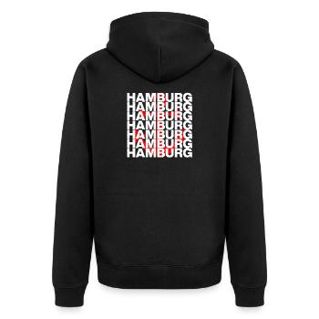 HAMBURG LIEBE HH HAFENPOWER ANKER NORDDEUTSCH - Unisex Premium Bio Zip Hoodie - Schwarz - Hinten - Nico (187cm)