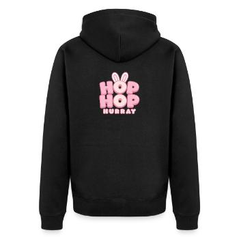 Hop Hop Hurray | Cute Bunny Saying Motif - Unisex Premium Organic Zip Hoodie - black - Back - Nico (187cm)