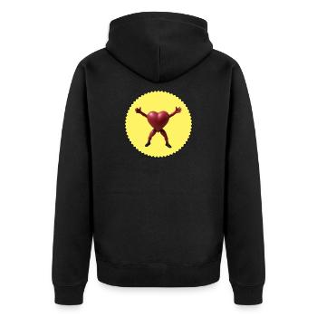Hugging Heart Action Figure (Jagged Badge) - Unisex Premium Bio Zip Hoodie - Schwarz - Hinten - Nico (187cm)
