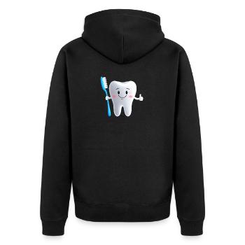 Smiling tooth with toothbrush - Unisex Premium Organic Zip Hoodie - black - Back - Nico (187cm)