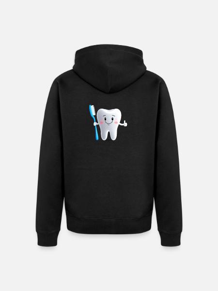 Smiling tooth with toothbrush - Unisex Premium Organic Zip Hoodie - black