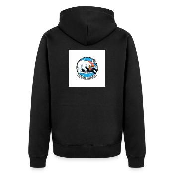 PolarJustice Karikatur - Unisex Premium Bio Zip Hoodie - Schwarz - Hinten - Nico (187cm)