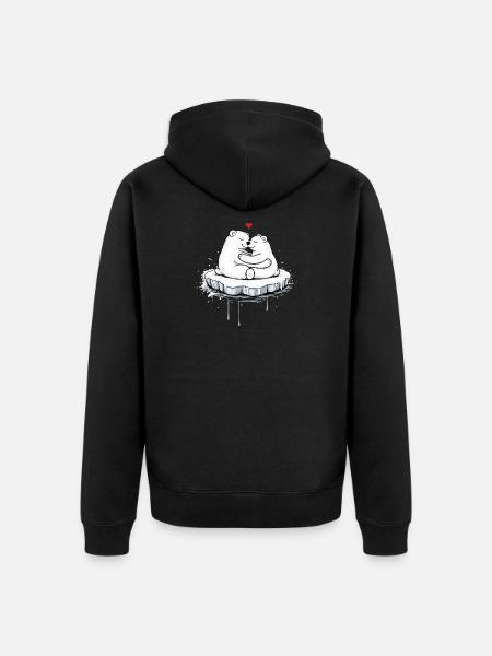 Zwei kuschelnde Eisbären auf Eisscholle - Unisex Premium Bio Zip Hoodie - Schwarz